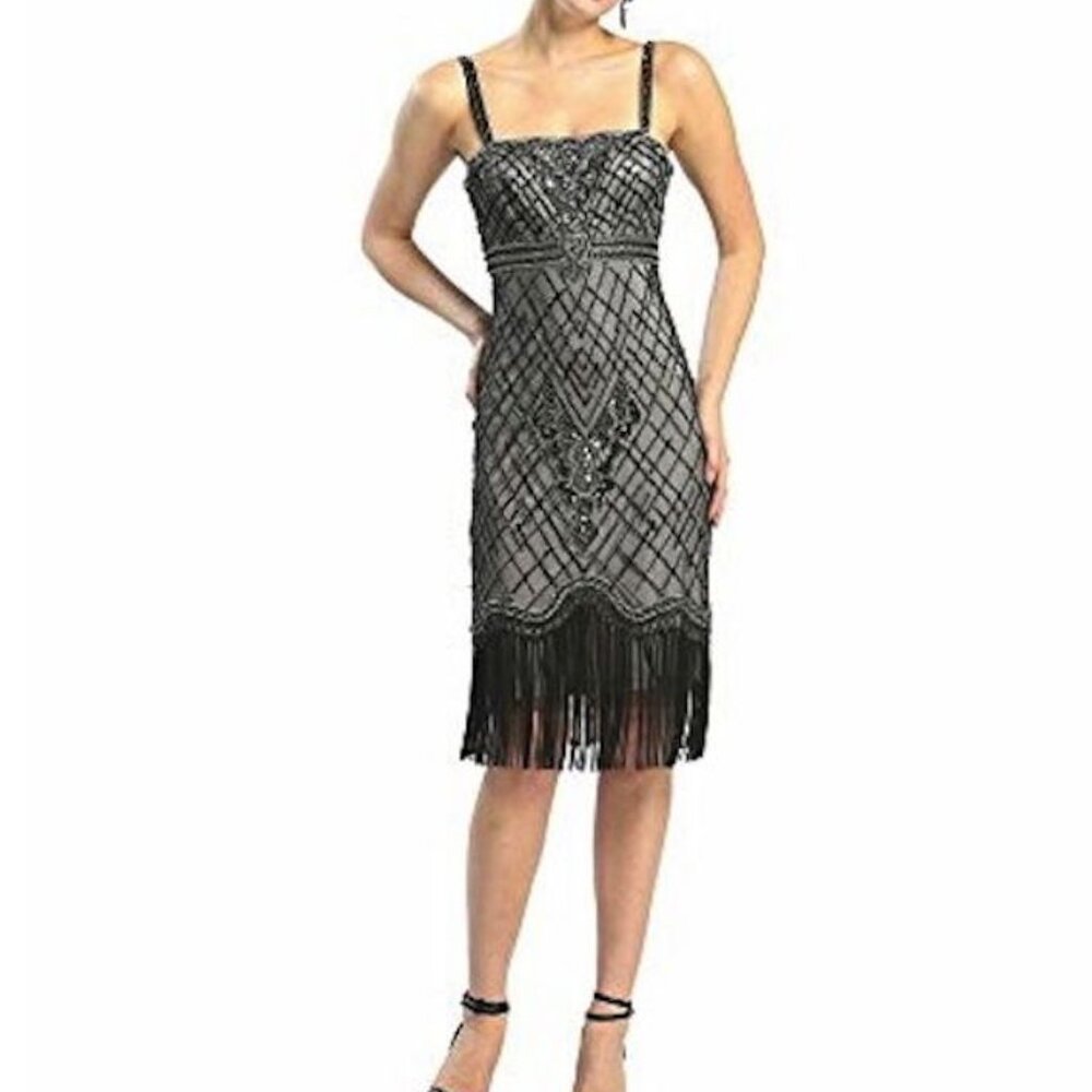 Sue Wong Art Deco Embellished Fringe Gatsby Dress